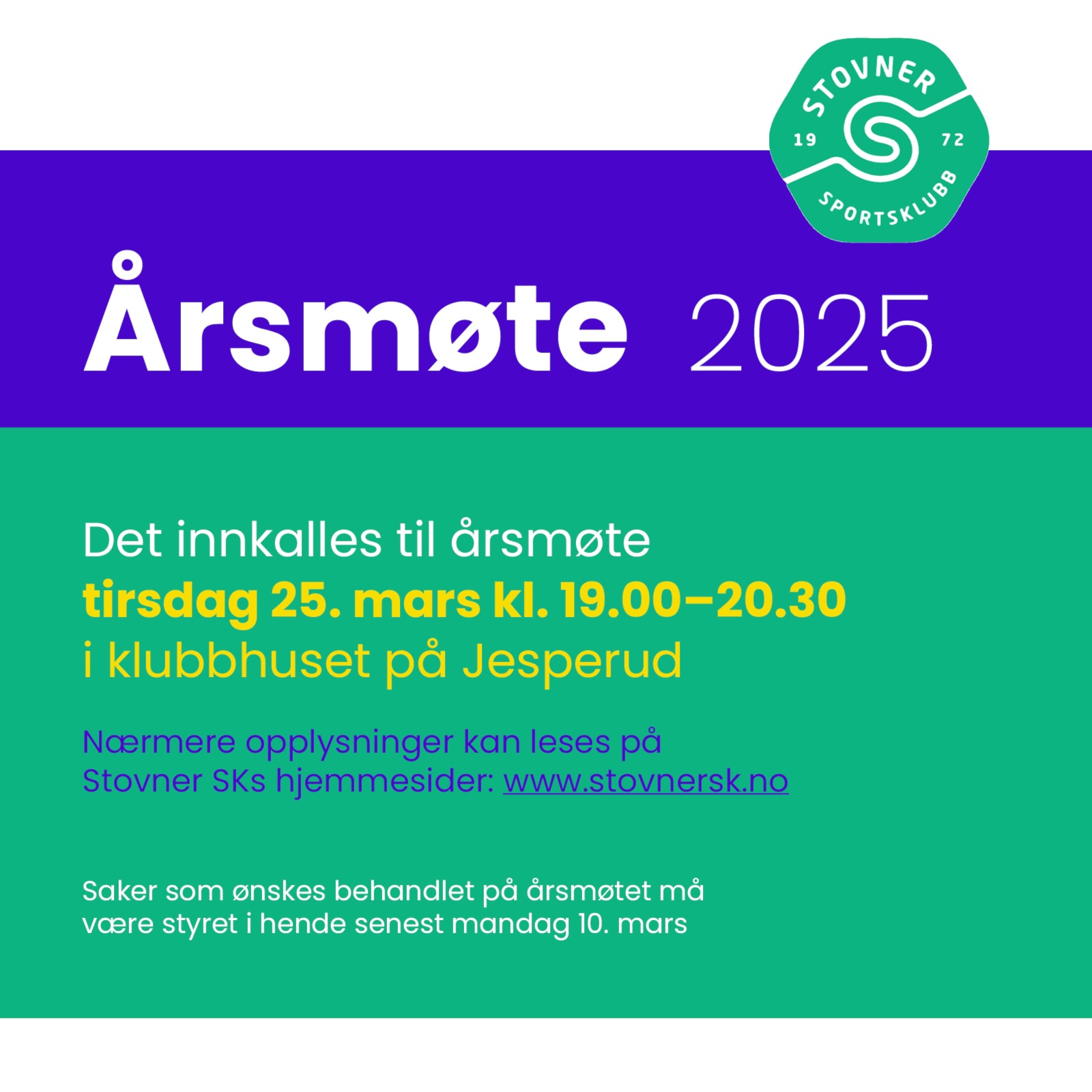 Velkommen til årsmøte i Stovner sportsklubb